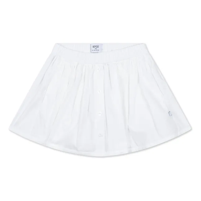 Jupe Boutonnée Taille Elastiquée Coton Bio | Blanc