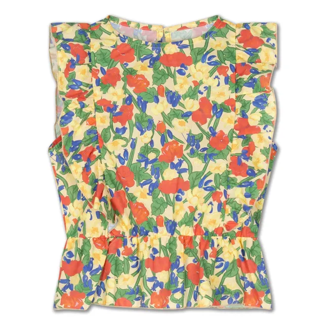 Top Volants Fleuri Cton Bio | Pale yellow