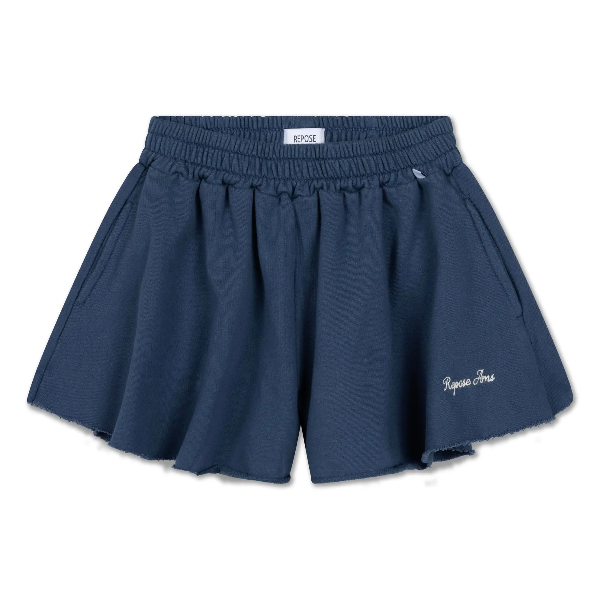 Repose Ams Dark Blue Cut Off Logo Jogger Shorts Organic Cotton