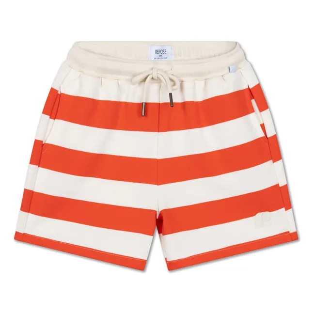 Pantalón corto con cordón de rayas de algodón orgánico | Rojo