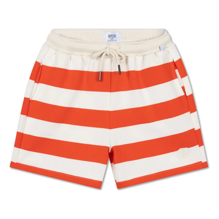 Pantalón corto con cordón de rayas de algodón orgánico | Rojo- Imagen del producto n°0