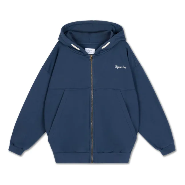 Organic cotton logo zip sweatshirt | Dark Blue