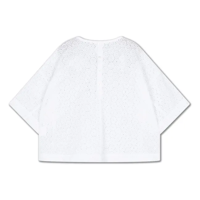 Back buttoned blouse Embroidery Anglaise Organic cotton | White