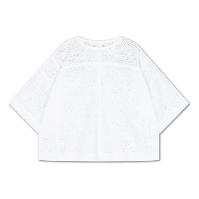 Back buttoned blouse Embroidery Anglaise Organic cotton | White