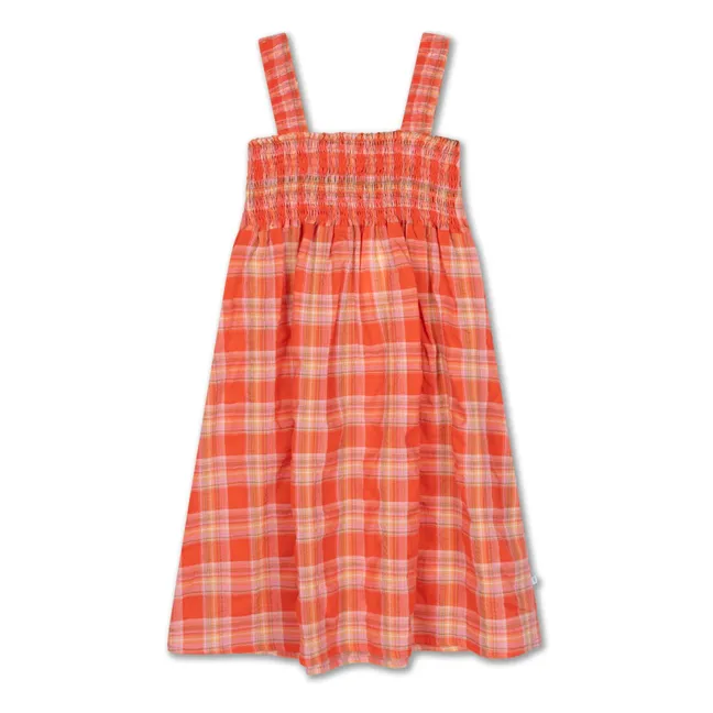 Carreaux Smocked Dress  | Coral