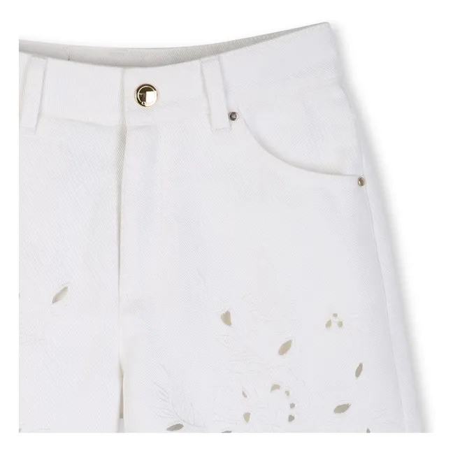 Pantalón corto de algodón orgánico bordado | Blanco