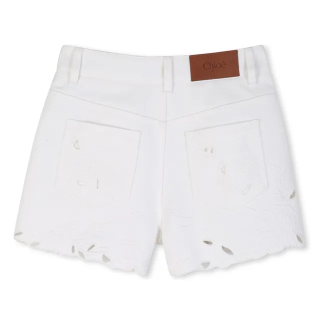 Short Brodé Coton Bio | Blanc