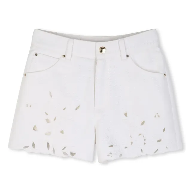 Pantalón corto de algodón orgánico bordado | Blanco