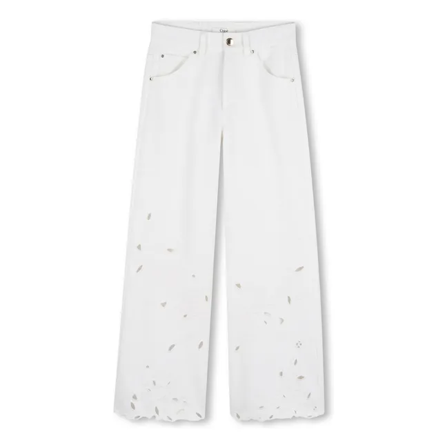 Pantalon Brodé Coton Bio | Blanc