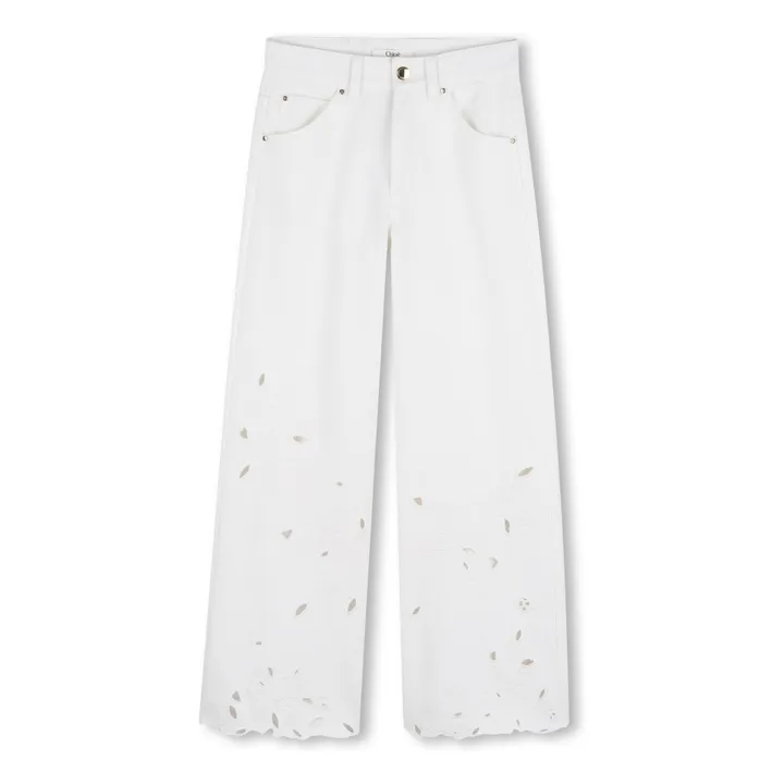 Pantalón bordado de algodón orgánico | Blanco- Imagen del producto n°0