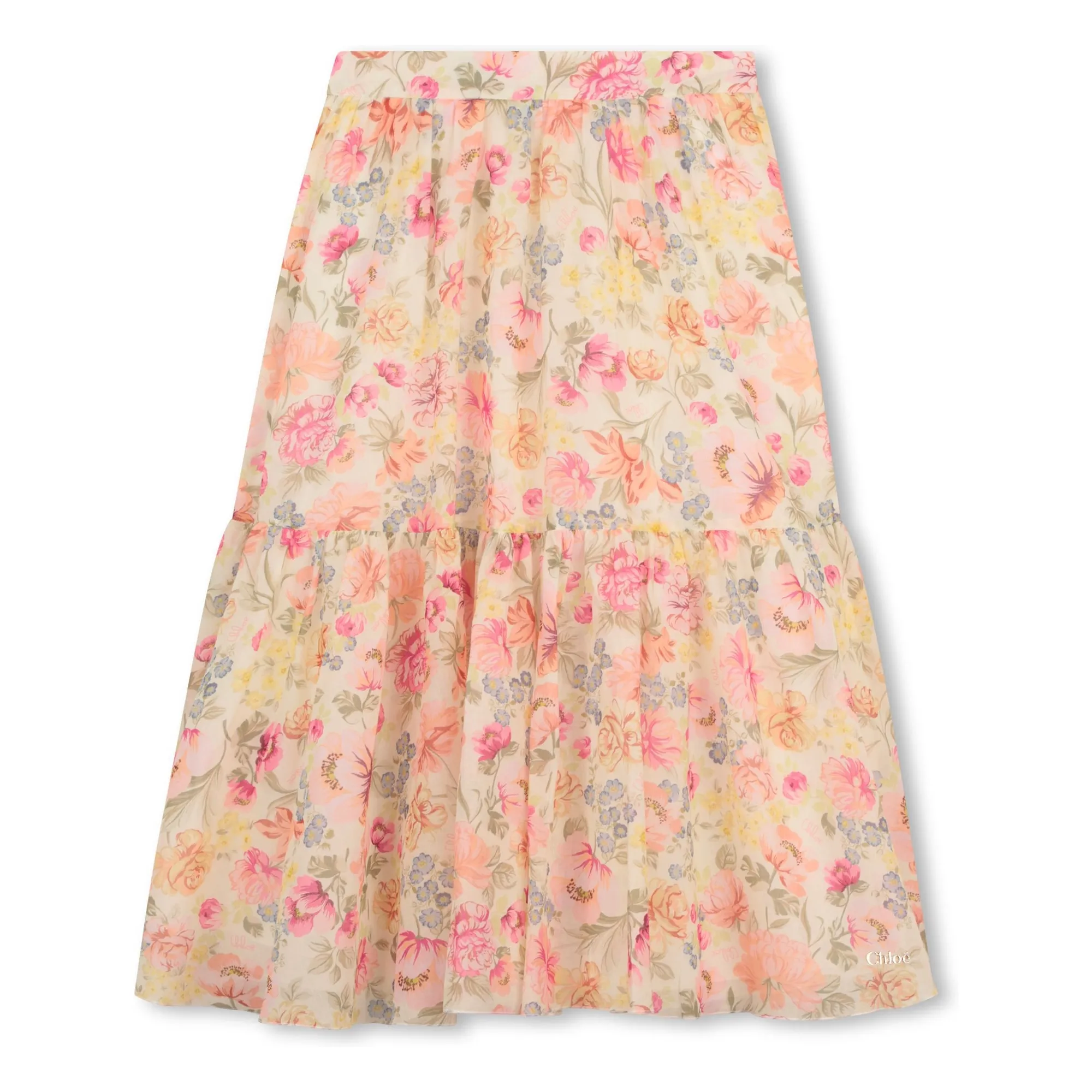 Chloé Cream Organic Cotton Floral Skirt