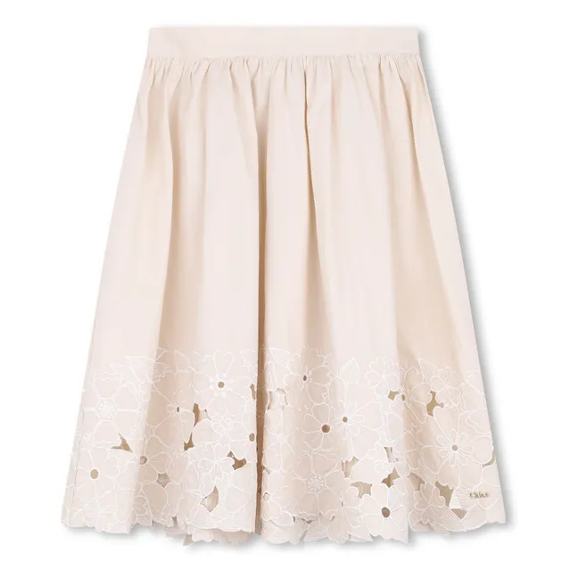 Jupe Brodée Coton Bio | Rose pâle