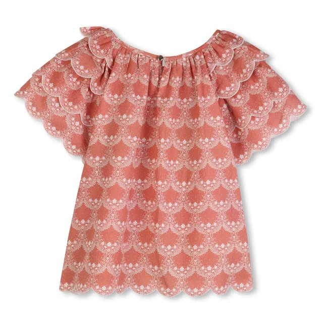 Blusa con volantes de algodón orgánico | Rosa Melocotón