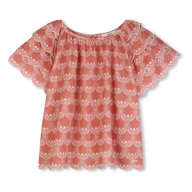 Blouse Volants Coton Bio | Rose pêche
