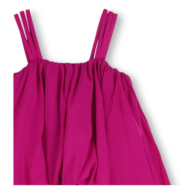 Silk crepe puffy dress | Fuchsia