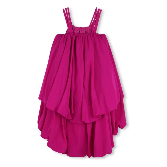 Vestido abullonado de crepé de seda | Rosa Fushia