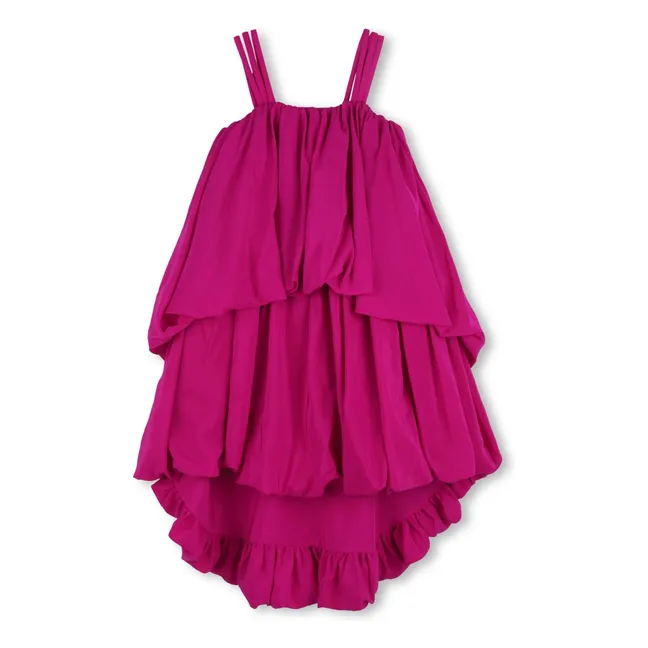 Silk crepe puffy dress | Fuchsia