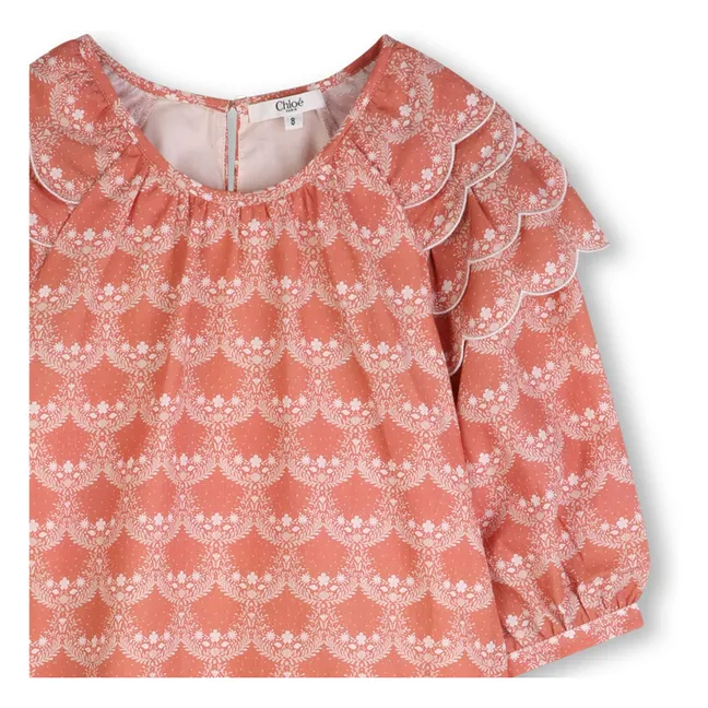 Vestido con volantes de algodón orgánico | Rosa Melocotón