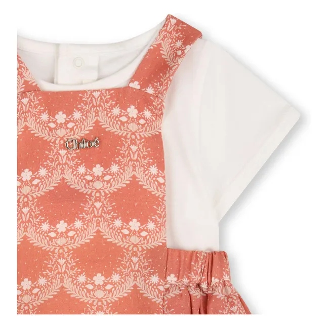 Conjunto de mono y camiseta de algodón ecológico | Rosa Melocotón