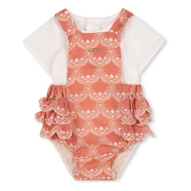 Organic cotton jumpsuit and T-shirt set | Peach