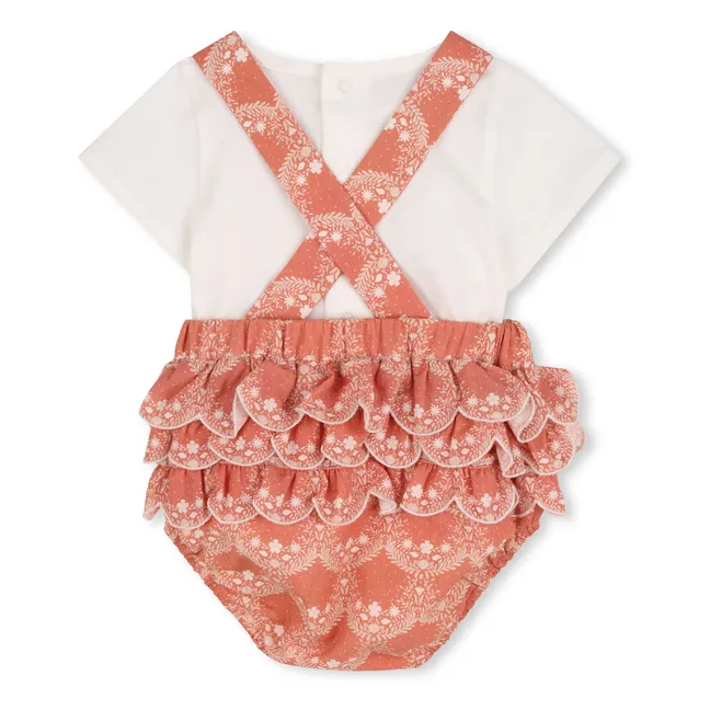 Conjunto de mono y camiseta de algodón ecológico | Rosa Melocotón