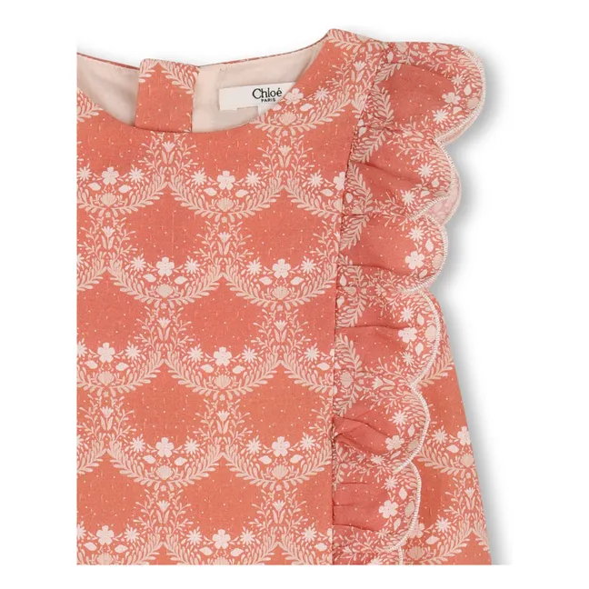 Conjunto de vestido y gorro de algodón ecológico | Rosa Melocotón