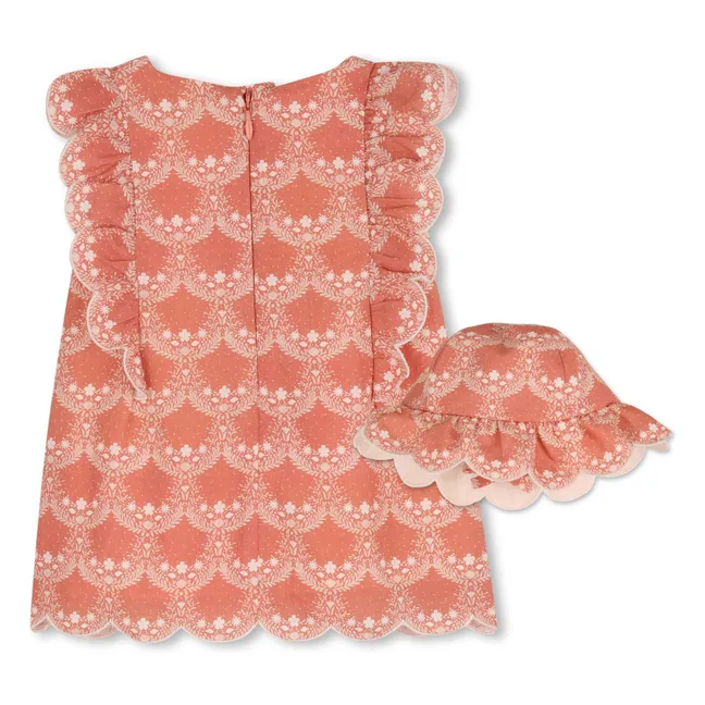 Organic cotton dress and hat set | Peach