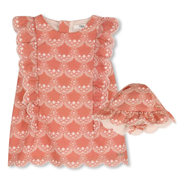 Organic cotton dress and hat set | Peach