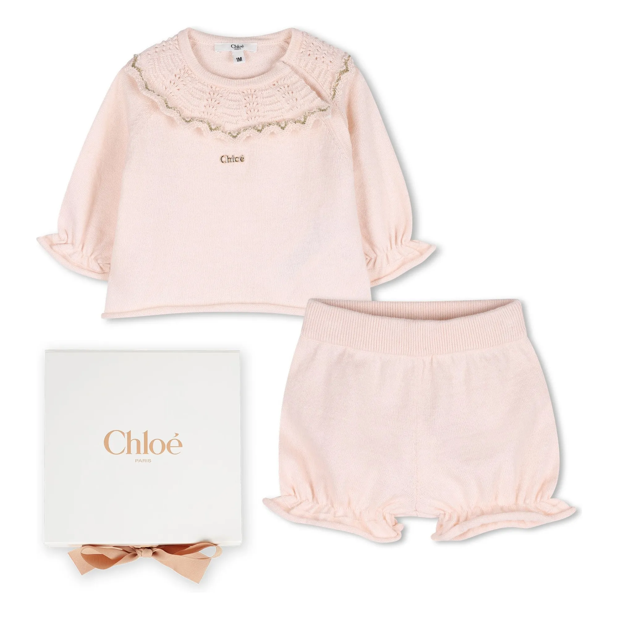 Chloé Pink Organic Cotton Sweater And Bloomer Set