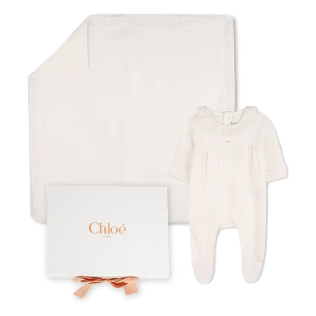 Conjunto de pijama y manta de algodón ecológico | Blanco