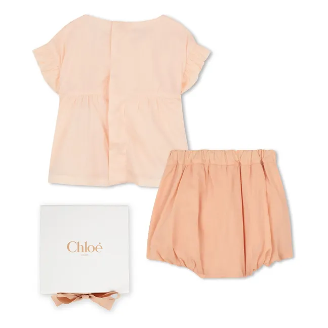 Organic cotton blouse and bloomer set | Powder pink