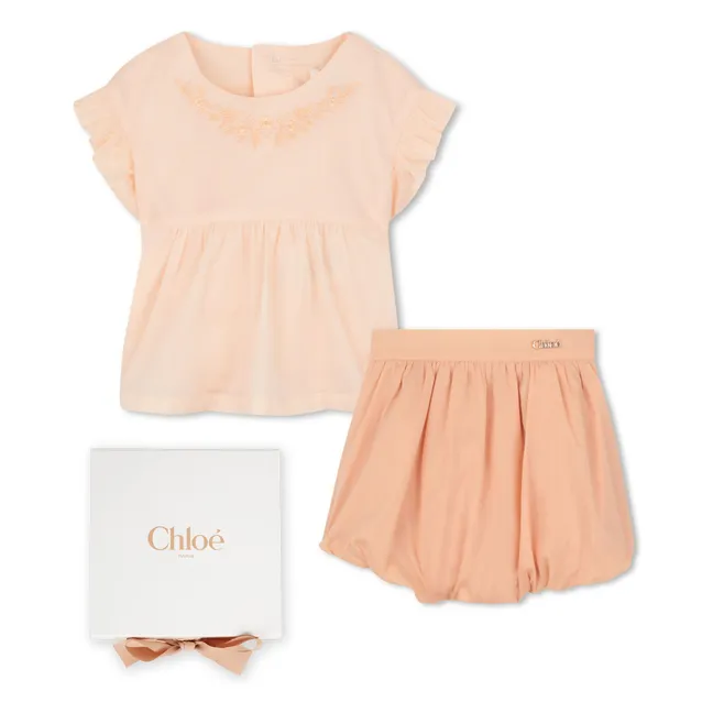 Organic cotton blouse and bloomer set | Powder pink