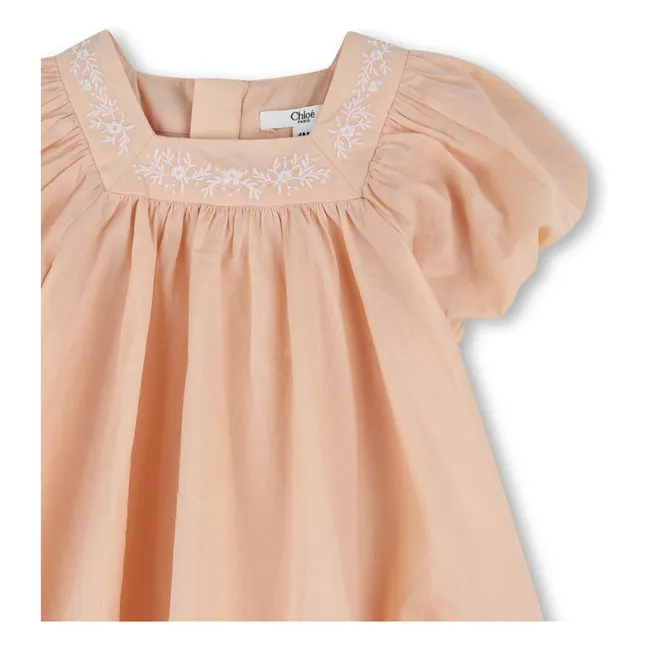 Organic cotton puffy dress and hat set | Apricot