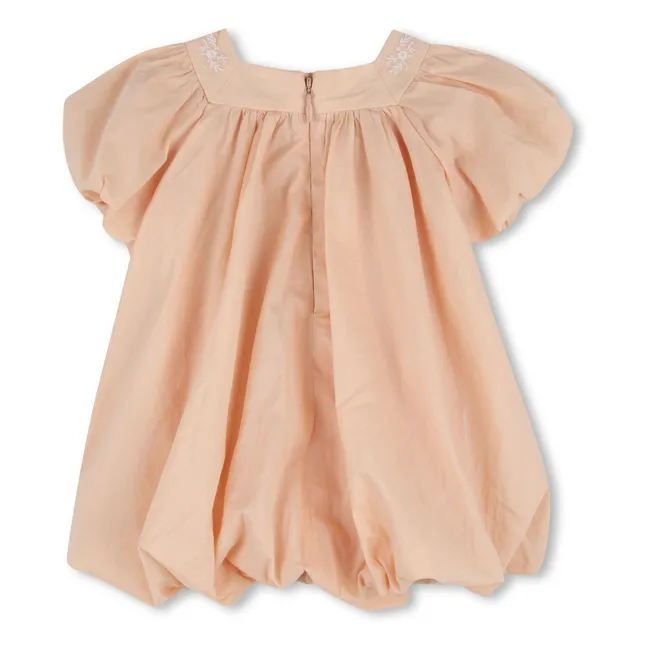 Organic cotton puffy dress and hat set | Apricot