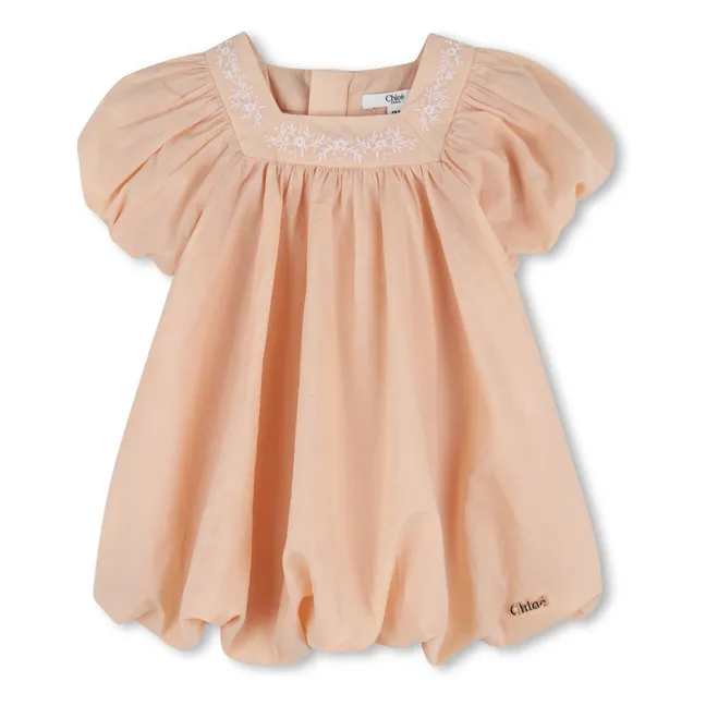 Organic cotton puffy dress and hat set | Apricot