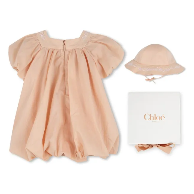 Conjunto de vestido y gorro de algodón orgánico | Albaricoque