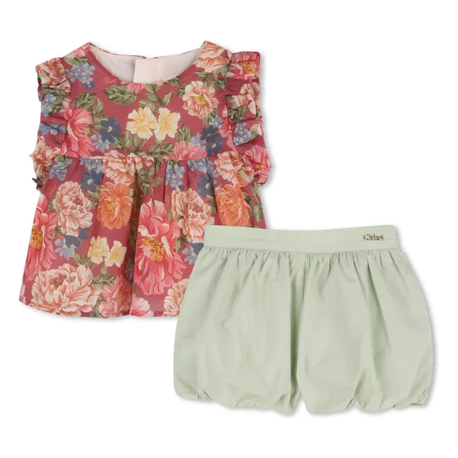 Organic Cotton Fleurie Top and Bloomer Set | Rosewood
