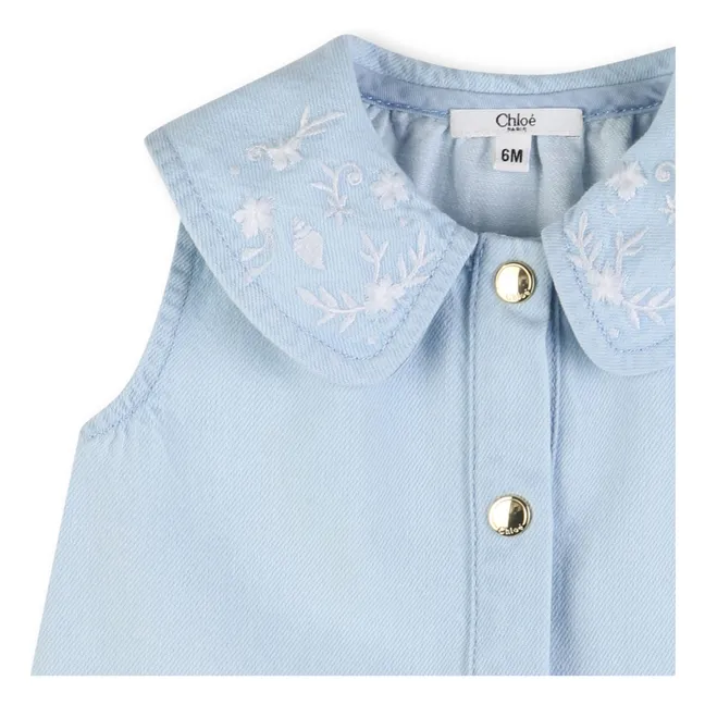 Embroidered Denim Top | Blue
