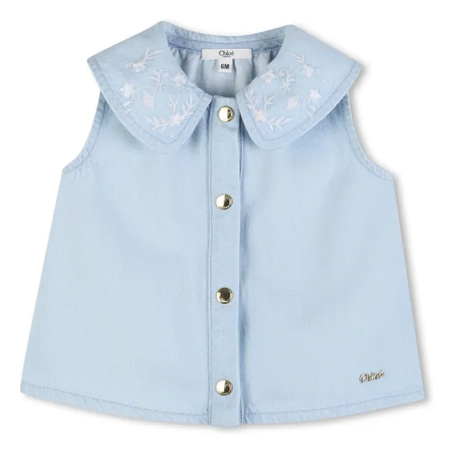 Embroidered Denim Top | Blue