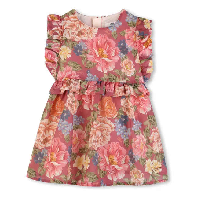 Robe Fleurie Volants Coton Bio | Bois de rose