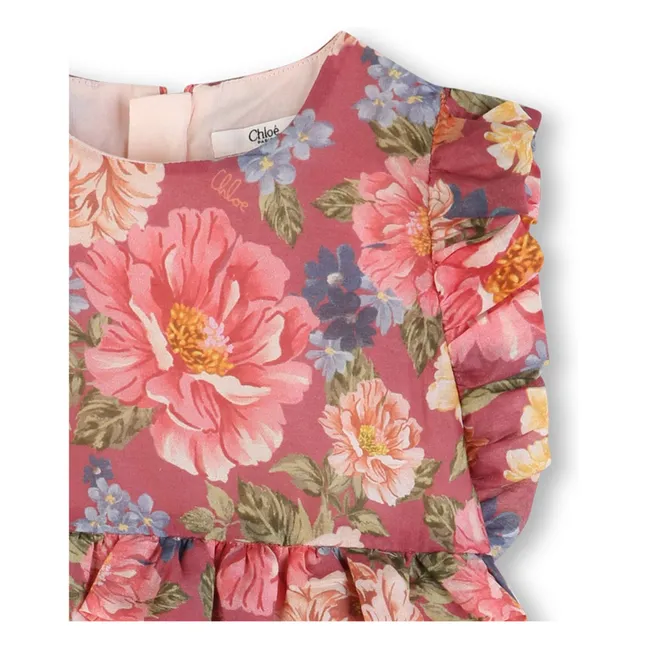 Robe Fleurie Volants Coton Bio | Bois de rose