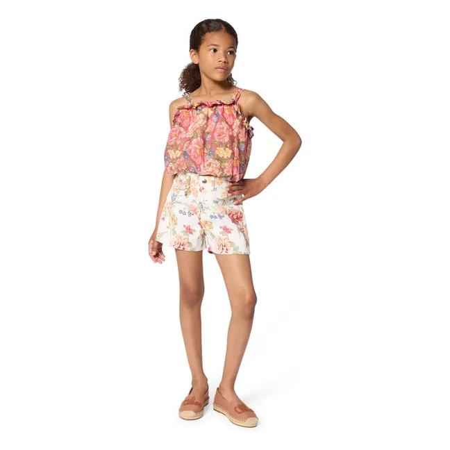 Top de flores de algodón ecológico | Rosa Viejo