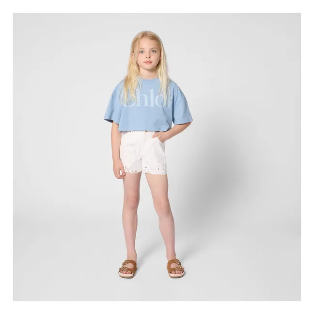 Short Brodé Coton Bio | Blanc