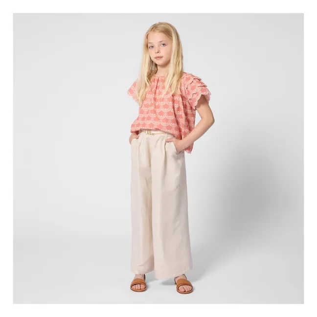 Blusa con volantes de algodón orgánico | Rosa Melocotón