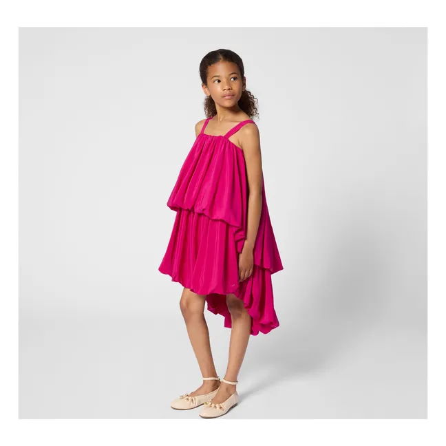 Silk crepe puffy dress | Fuchsia