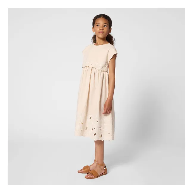 Vestido bordado de algodón orgánico | Rosa Pálido