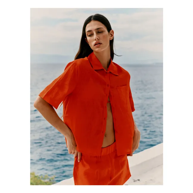 Chemise Manches Courtes Lin | Rouge