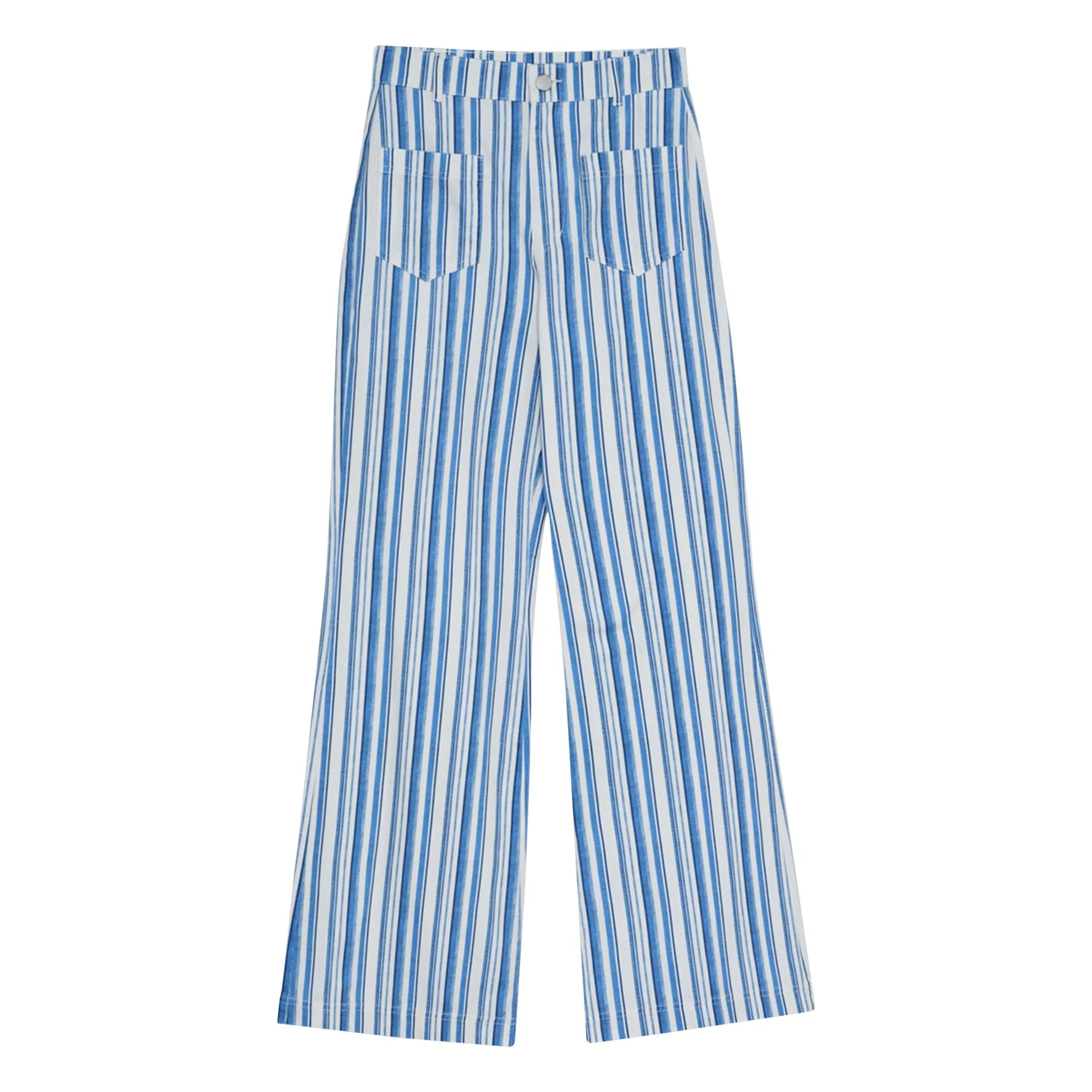 The New Society Blue Olmo Cotton Striped Trousers
