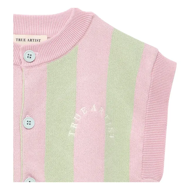 Gilet Sans Manches Rayé Coton Bio | Rose pâle