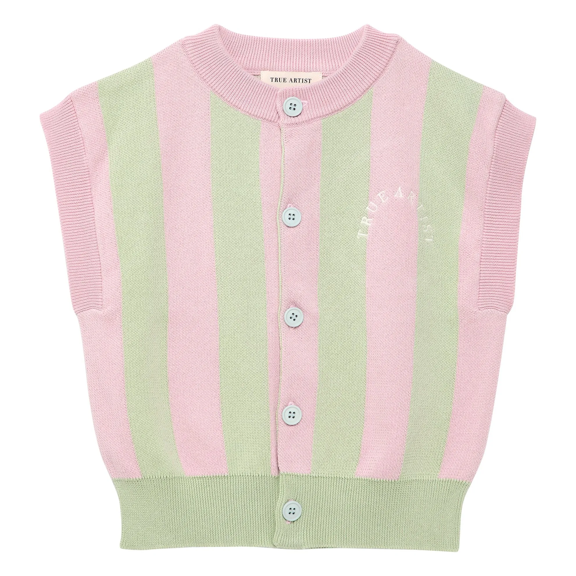 True Artist Pale Pink Striped Organic Cotton Sleeveless Vest